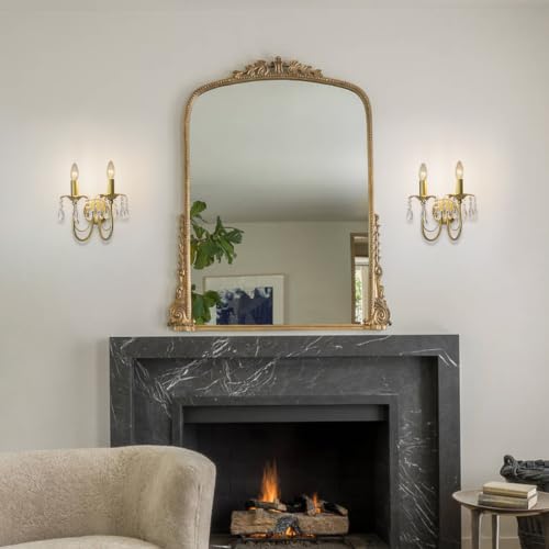 Image of 2-Light Vintage Crystal Wall Sconce, Antique Wall Lights with Gold Finish for Bedroom Bedside Living Room, Victorian Candle-Style