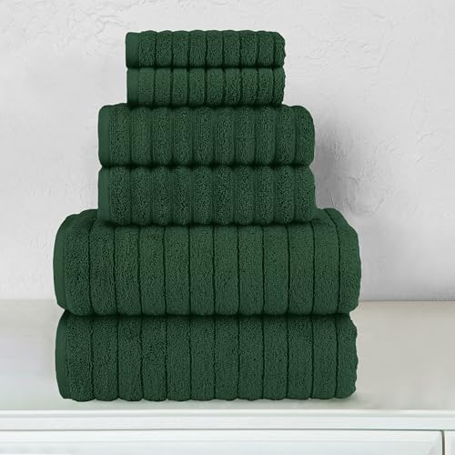 Image of Elegant Comfort 100% Turkish Cotton Corduroy Ribbed Luxury Bath Towels 6-Piece Set, Premium Feel - Quick Dry, Highly Absorbent, Contains 2 Bath Towels, 2 Hand Towels, and 2 Washcloths, Hunter Green