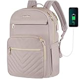 VANKEAN 15.6 Zoll Laptop Rucksack Damen, Hohe Schulrucksack Wasserdicht Damen Herren Arbeitstasche mit USB Ladeanschluss für Universität Business Arbeit Reisen Camping,Rosa