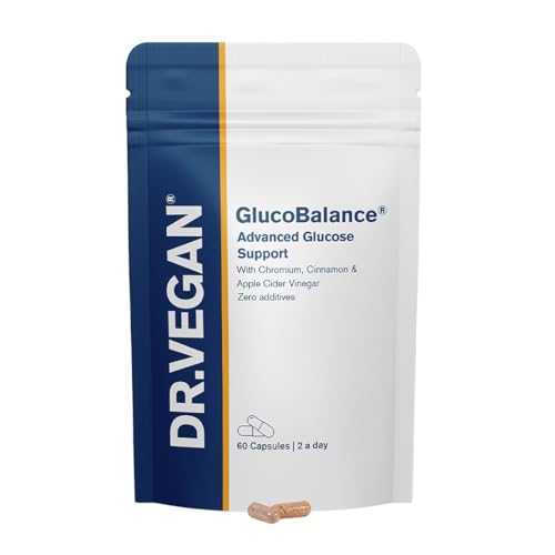 GlucoBalance | Advanced Glucose Blood Sugar Support | Includes Chromium 200 µg, Apple Cider Vinegar 250g, Cinnamon 750g | 60 Vegan Capsules | Two-A-Day | DR.VEGAN