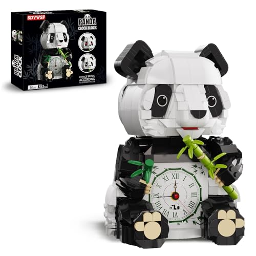 3 in 1 Panda Building Block Set for Kids Age 6 Cute Animal Brick Alarm Clock Toy with Replace The