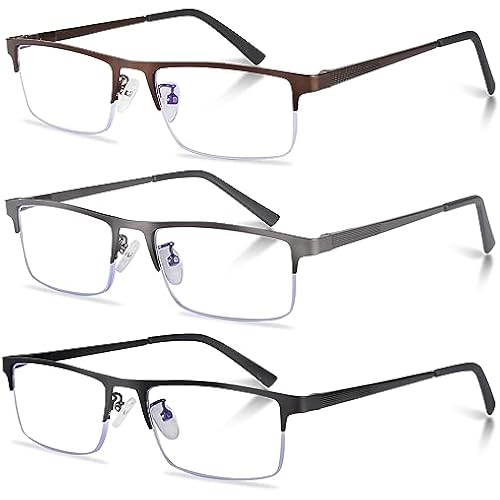 Half Frame Metal Readers, Spring Hinge Reading Glasses, Blue Light Blocking