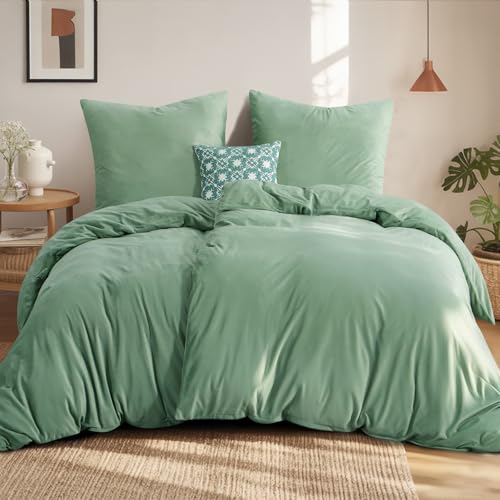 Aisbo Winter Plüsch Bettwäsche 135x200 4teilig Grün - Flanell...