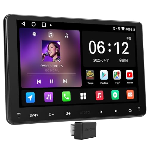ATOTOEXCEL A5L 9�C���` 2DIN�f�B�X�v���C�I�[�f�B�I�A����Android�J�[�i�rOBD2�X�L���i�t���AWiFi/Bluetooth/USB�e�U�����O�A���C�����X CarPlay&Android Auto�A�f���o���A24�o���hEQ�A���@�\