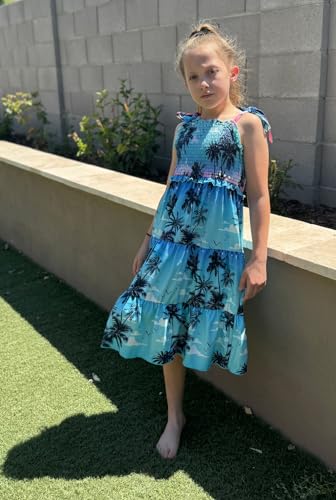 Kids4ever Girls Spaghetti Strap Dress 6-12Y Kids Sleeveless Cami Dresses Summer Beach Smocked Tiered Sundress with Pockets2