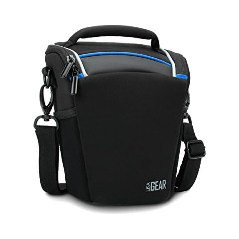 USA Gear Camera Bag in Neoprene with Adjustable Shoulder Sling, Shoulder Bag, Removable Rain Cover and Weather Resistant Bottom - Compatible with Canon, Nikon, Sony, etc - Black Cover