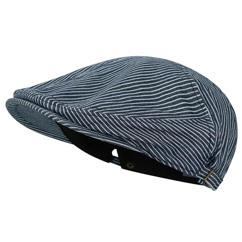 Croogo Ivy Cabbie Cap Vintage Men's Cotton Newsboy Hat Gatsby Driving Hat Denim Cotton Beret Hats for Daily,DarkBlue-NBSP2401