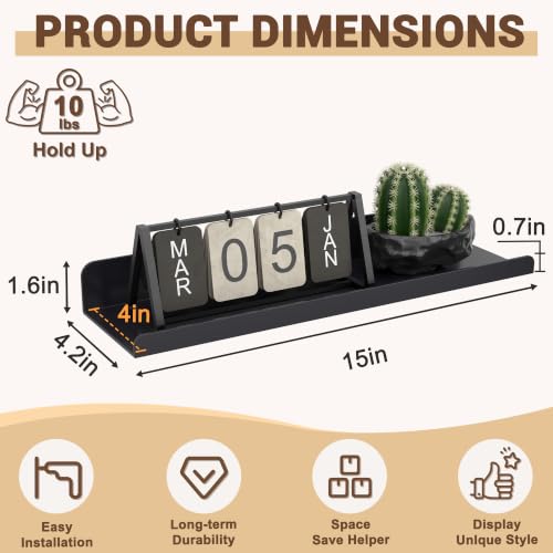 Image of Qukaka Floating Shelves for Wall Decor, 15 inch Wall Shelves for Bedroom, Living Room, Kitchen, Bathroom Decor, Nail Polish /Book /Decoration /Makeup /Perfume Organizer Floating Shelf-3Pack Black