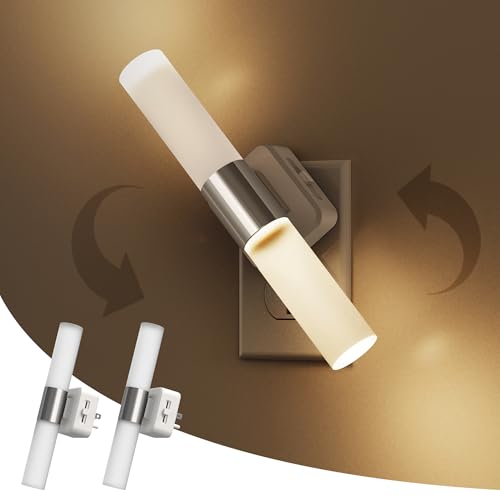 Image of L LOHAS LED Night Light, 2 Pack Night Lights Plug into Wall, 3000K Soft White, 0-100LM Adjustable Brightness, 180 Rotating Plug in Night Light with Auto Light Sensor (Matte White)