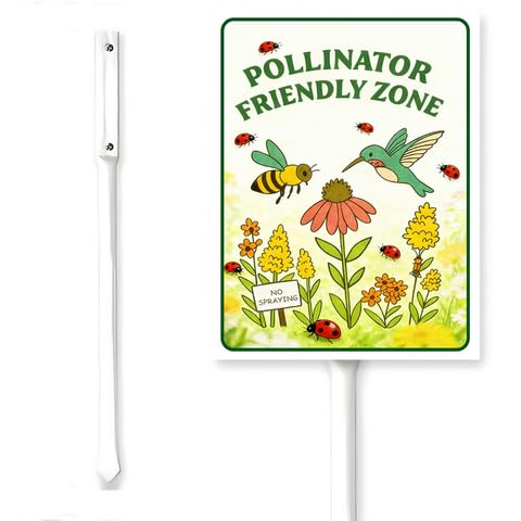 Horienteeon Pollinator Friendly Zone Garden Signs With Stake Pollinator Habitat Yard Sturdy Aluminium Sign Wildflowers Neighborhood Grass Garden Party Outdoor Aluminium Decorations 8x12"