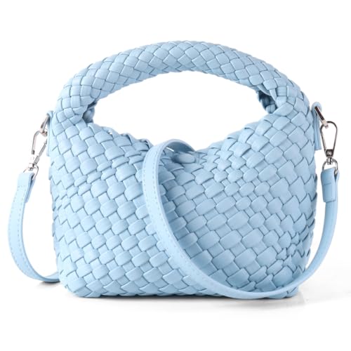Image of Woven Crossbody Bag Small Tote Cute Purse for Women,Top Handle Handbag Pu Leather Shoulderbag with Detachable Strap
