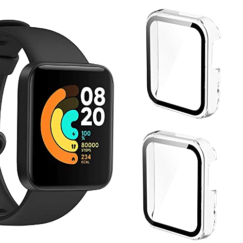 Moorovgi Coque Compatible avec Xiaomi Mi Watch Lite,Boîtier en PC Dur, Couverture D'écran en Verre Trempé Mince Protection Complète Anti-rayuresPour Xiaomi Mi Watch Lite (transparent&transparent) Cover