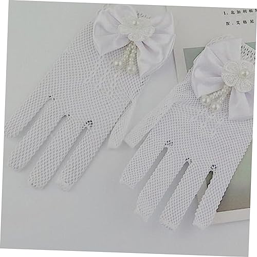GALPADA White Lace Dress Gloves with Bow Soft Comfortable Wedding Party Costume Accessories for Decorative Stage Performance Gloves for Flower and Ballet2