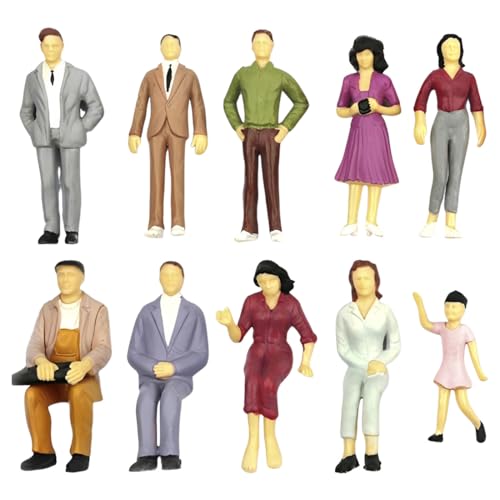10 pezzi Figurine di Persone in Miniatura in Scala 1:25, Piccole Figure Dipinte Colorate Figurine de Miniature di Plastica, Figure di Persone Dipinte in Piedi e Sedute per Scene in Miniatura