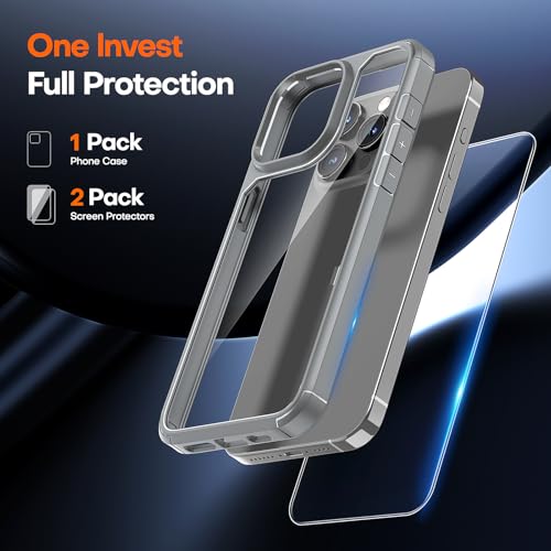 Image of TAURI for iPhone 15 Pro Case, with Screen Protector, Grey | Anti-Yellowing Military-Grade Protection Shockproof Slim Phone Case for iPhone 15 Pro