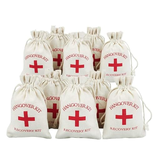 Kit de supervivencia para resaca, kit de supervivencia de algodón para resaca, diseño de cruz roja, para bodas, baby showers, despedidas de soltera, 10 x 15 cm, 30 unidades