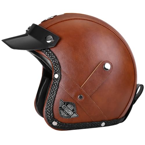 100Junzidao ZQ-50721 Brauner Leder Jethelm