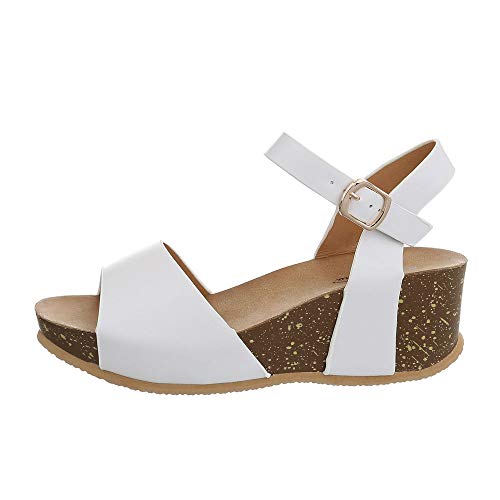 Ital-Design - Sandalias con cuña para mujer, color Blanco, talla 39 EU