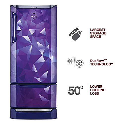 Image of Godrej 205 L 3 Star Inverter Direct-Cool Single Door Refrigerator with DuoFlow Technology (RD EDGEDUO 220C 33 TDI PS BL, Prism Blue, Base stand with drawer, Separate Vegetable Box)- 2022 Model