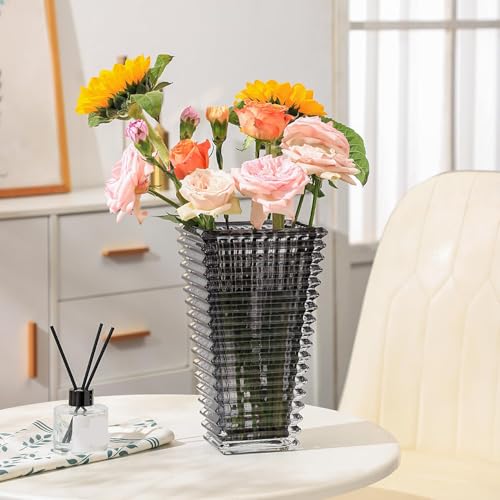 MCMCNCUIU Crystal Glass Vase, Large Crystal Vases for Flowers, Large Flower Vase, Black Modern Vases for Living Room, Bedroom, Kitchen, Dining Table, Mantle, Wedding, 11 Inches