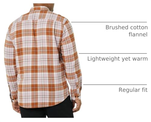 Image of Amazon Essentials Men's Regular Fit Long-Sleeve Flannel Shirt, Soft Brushed Cotton, Lightweight yet Warm