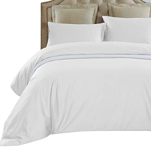 Housse de couette 100% satin de coton ultra doux | Parure de lit blanche 400 fils pour nuits sereines