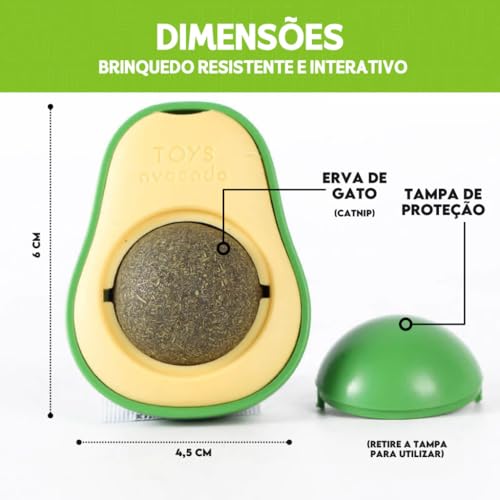 Kit Abacate de Brinquedo Para Gatos com Catnip Erva Natural + Bolinha Pelúcia Para Gato Interativa c