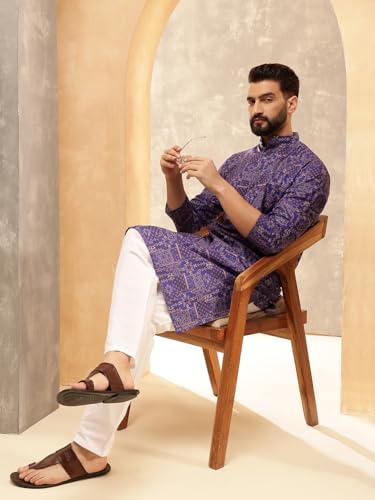 Image of SOJANYA Men's Multicolor Green Artistic Geometric Print Ethnic Wear Cotton Kurta