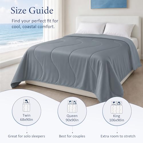 Image of Cooling Comforter for Hot Sleepers, Queen 90x90, Medium Gray | Cooling blanket feel, Q-Max >0.4 cool touch, double-sided cooling, Sorona fill, for night sweats, lightweight & breathable