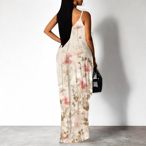 Image of SUZONANA Women's Plus Size Summer Dresses Spaghetti Print Maxi Dresses Long Loose Sundresses