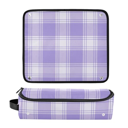 Bolsa de viaje para herramientas de cabello con tapete resistente al calor desmontable, doble capa, para planchas y rizadores, motivo de cuadros lavanda y marfil miniatura 3