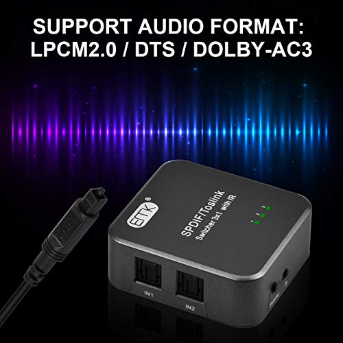 Image of EMK Digital Optical Audio Switcher[3 Inputs to 1 Output] 3x1 Switch with Remote Control, Optical Audio Cable for Home Theater, Sound Bar, TV, PS4, Blu-ray, Xbox