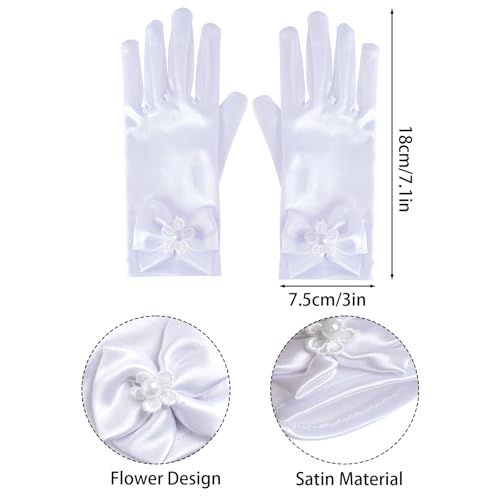4 Pcs Satin Dress Gloves Pearl Necklace Sets Little Girls First Communion Tea Party Gloves for Wedding Party Halloween Costume Princess Cosplay3