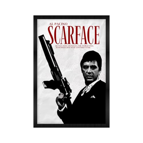 Image of Vintage Crime Movie Style Premium Framed Wall Poster (12x18 Inch) | Black & White Gangster Wall Art with Gun | Retro Noir Decor for Man Cave, Bedroom, Office, Bar & Entertainment Room | Ready-to-Hang Frame