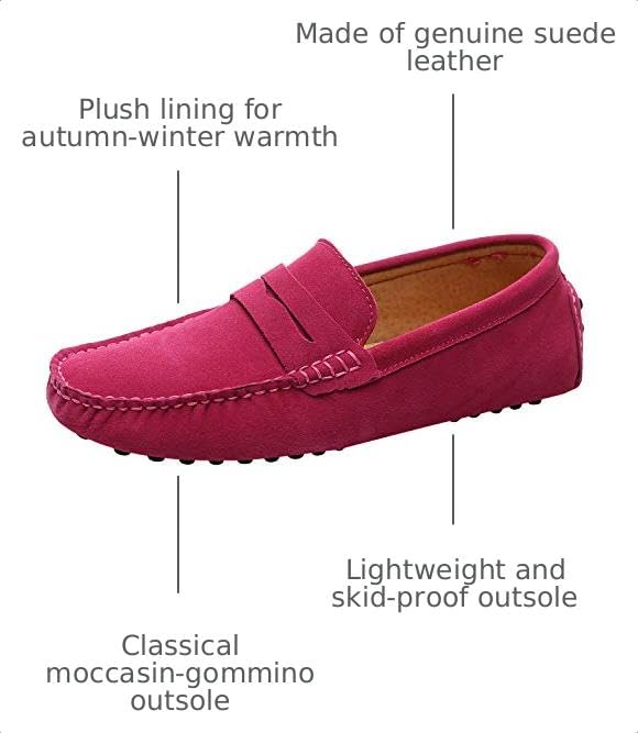 Image of ANUFER Men's Suede Leather Penny Loafers Moccasin Slippers | Breathable Leather Lining, Removable PU Insole, Lightweight Outsole, Casual & Dressy, Driving Shoes