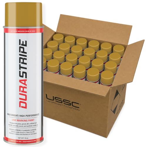 Image of Athletic Field Marking Paint - 2 Cases of 12 T-Tip Spray Cans (24 Total), 18 oz Each - Bright, Durable Field Striping Paint (Vegas Gold)