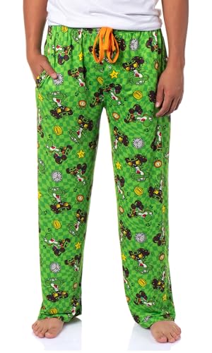 MJC Super Mario Mario Kart Men's Yoshi Checkered Adult Sleepwear Pajama Pants, Green