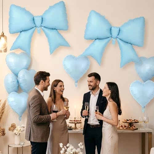 Image of 12 Pcs 18 Inch Heart Balloons and 38 Inch Bow Balloons, Large Foil Bow Heart Balloon Bow Party Decorations for Birthday Baby Shower Valentines Wedding Party