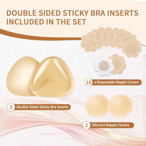 Sticky Bra Inserts - Soft Invisible Reusable Double Sided Sticky Bra with Lift Support, Washable for Bikini, Strapless Dress4