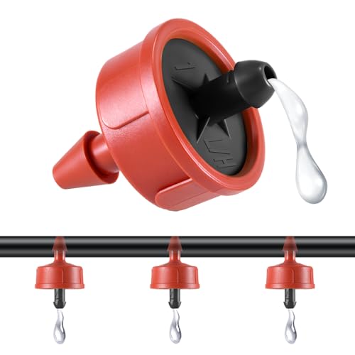 50 PCS 1 GPH Pressure Compensating Drip Irrigation Spot Watering Dripper Standard Flow Drip Irrigation Emitters Heads for Vegetables Flowers Irrigation Drippers Parts for Outdoor Garden Beds Balcony