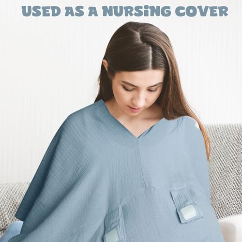 Image of Muslin Car Seat Cover for Babies, Baby Carseat Cover for Boys Girls, Breathable Infant Car Seat Canopy, Multiuse Baby Carrier Cover & Nursing Breastfeeding Cover(Blue)