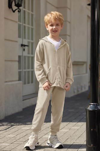 Arshiner Boys' 2 Piece Athletic Tracksuit Jogging Sets Outfit Sweatsuit Zip Up Hoodie and Active Pants for Kids 5-14 Years2