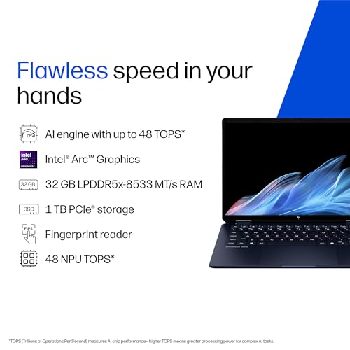 Image of HP Omnibook Ultra Flip (Previously Spectre), Intel Core Ultra 9 288V (32GB LPDDR5x, 1TB SSD), 3K, OLED, 120 Hz, 14'' /35.6cm, Win11, M365* Office24, Blue, 1.34kg, fh0368tu, 9MP Camera, Backlit Laptop