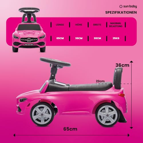 sun baby Rutschauto ab 1 Jahr Mercedes C-Class, Kinderfahrzeug für Jungen und Mädchen mit Audio-Lenkrad, Ablagefach, Kippschutz (Rosa) – Bild 5