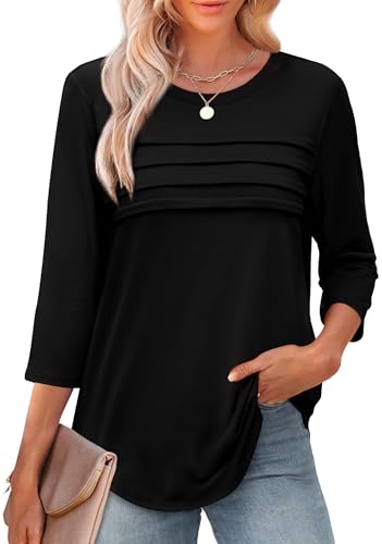 XIEERDUO Women's 3/4 Length Sleeve Tops Dressy Casual Blouses Crewneck T-Shirts Loose Curved Hem Tunic S-3XL2