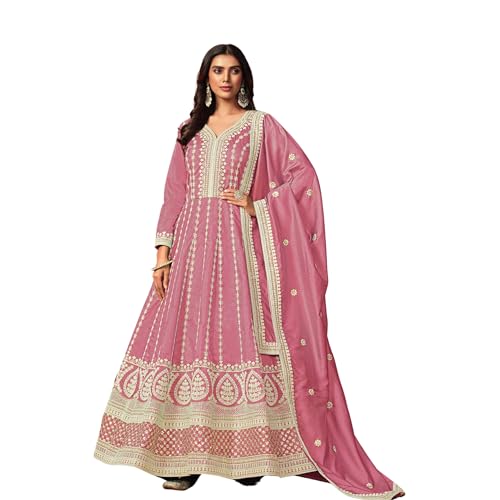 Vestido Anarkali de seda bordado fiesta boda recepción mujer