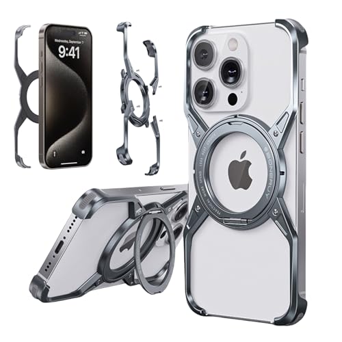 Coque rotative avec béquille pour iPhone 16 Pro Max minimaliste en métal