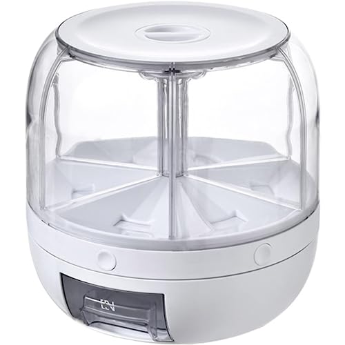 Dispensador de arroz, contenedor de harina y cereales de 4 l, dispensador de alimentos giratorio de 6 rejillas de gran capacidad, cubo de arroz, caja de frutas para alimentos secos para granos