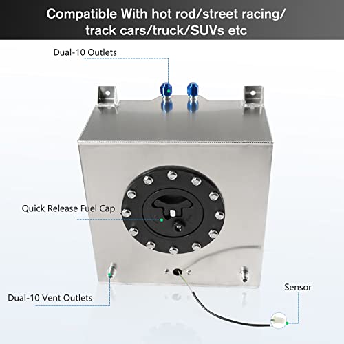 Donpida 5 Gallon Fuel Cell Aluminum Polished with Cap Level Sender Silver