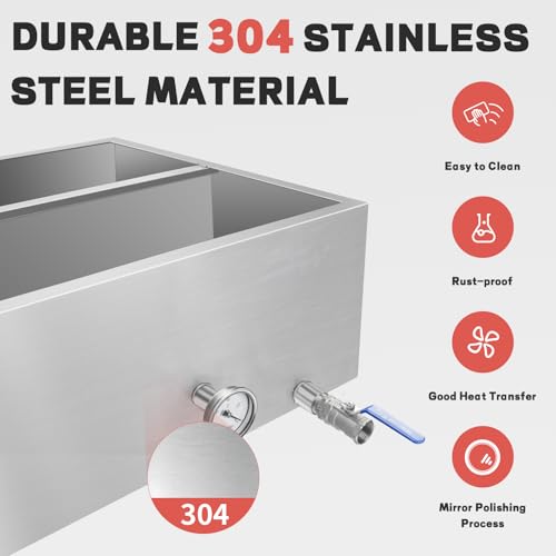 Image of Maple Syrup Evaporator Pan 53.3Gal 304 Stainless Steel Maple Syrup Evaporator with Valve Thermometer and Divided Design 48 x 24 x 18.7 Inch Feed Pan for Boiling Maple Syrup for Home and Outdoor Use